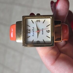 Ladies Watch  Brand Peck & Peck.  Beautiful Pearl face!!  Orange Spring Band!